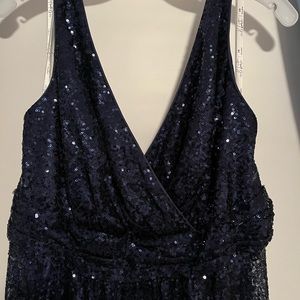 Navy, Sequin, v-neck, size 16 dress from David’s Bridal. NWT never worn/altered.